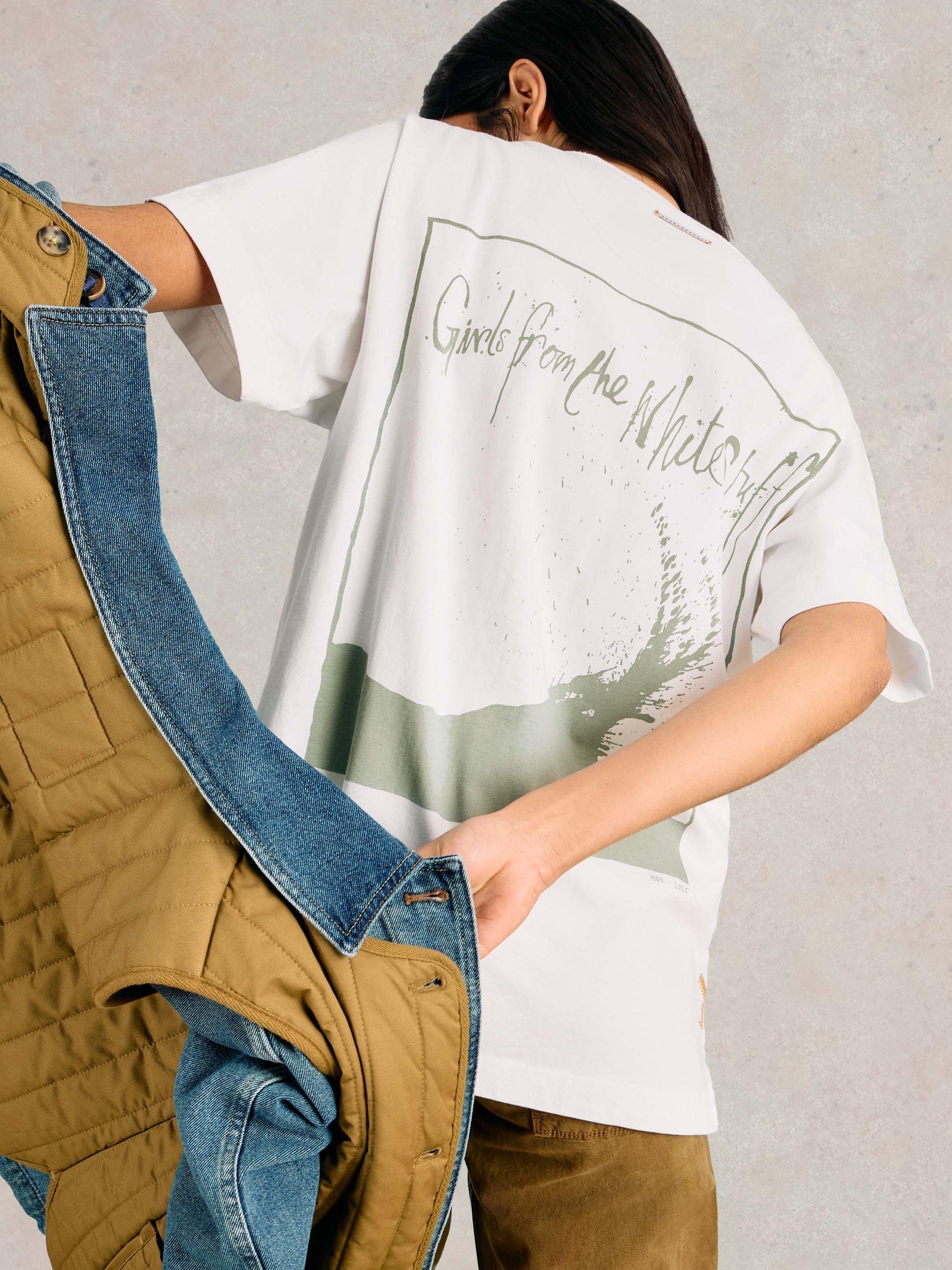 Product image 4 of 7, which shows White Stuff Cotton Oversized Graphic Back T-Shirt, White, S