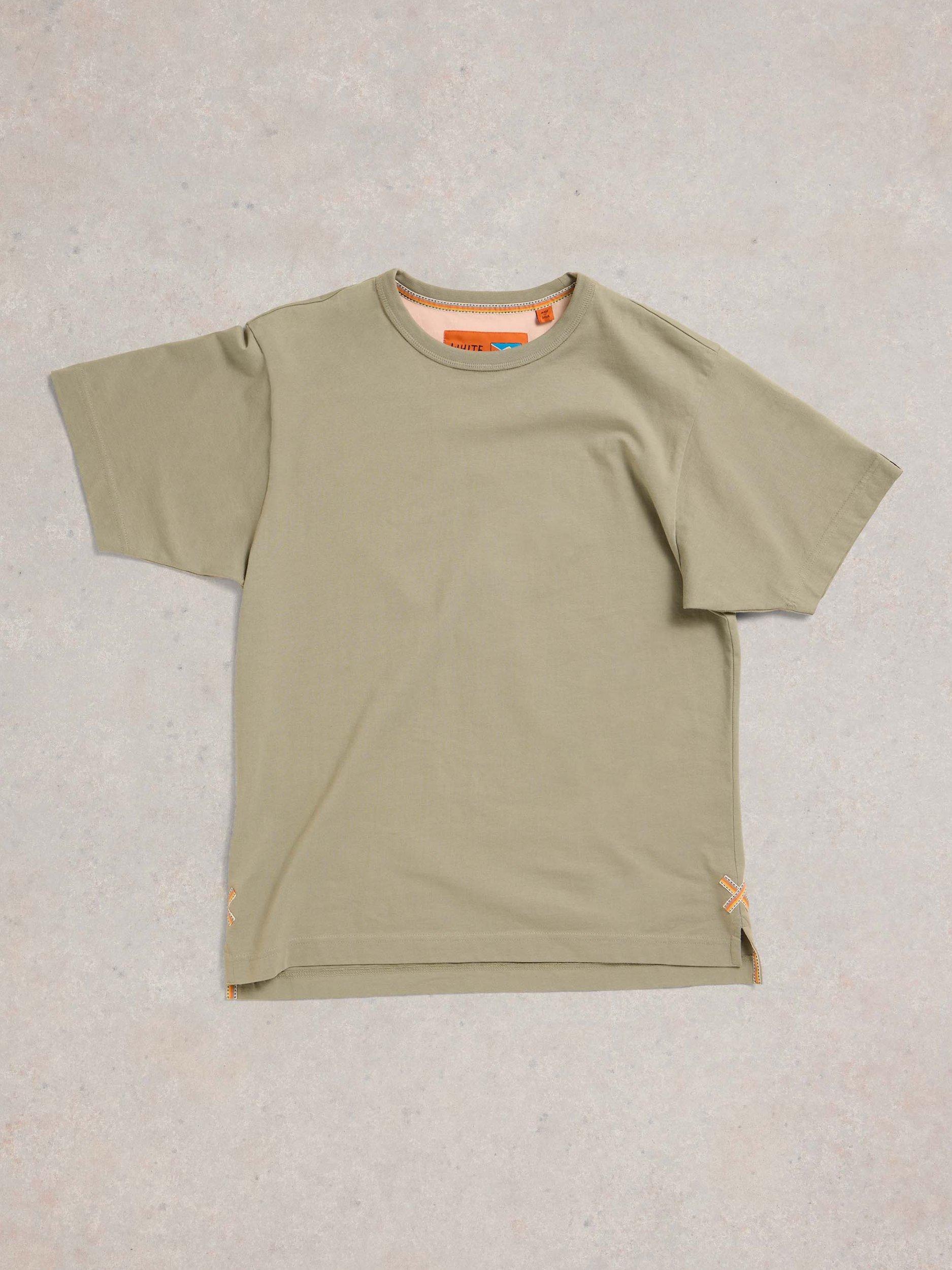 Product image 5 of 7, which shows White Stuff Cotton Oversized Graphic Back T-Shirt, Khaki Green, S