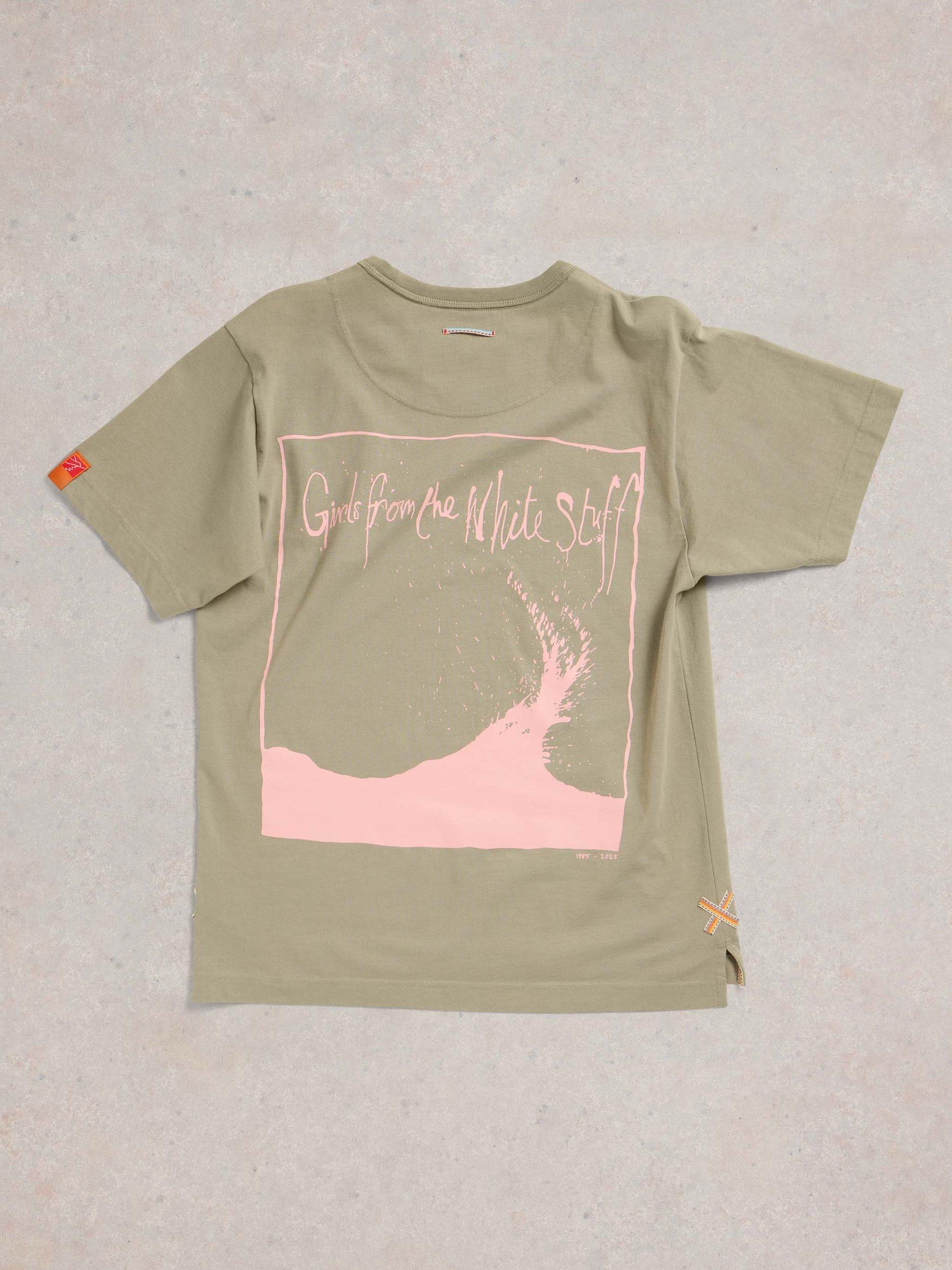 Product image 7 of 7, which shows White Stuff Cotton Oversized Graphic Back T-Shirt, Khaki Green, S