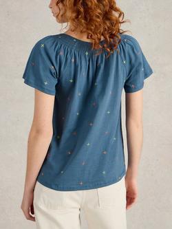 White Stuff Luella Embroidered Pure Organic Cotton Top, Navy/Multi - view 2, Navy/Multi