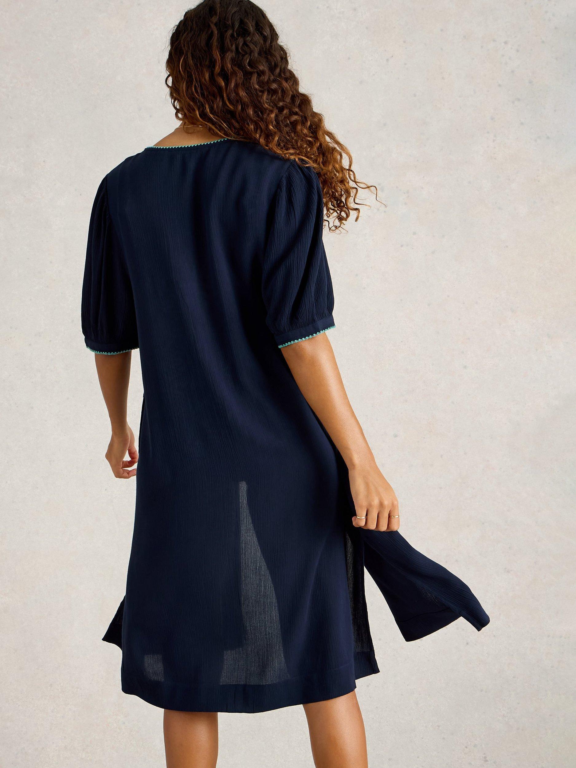 Product image 2 of 2, which shows White Stuff Maggie Tie Neck Cover Up, Dark Navy, XXS