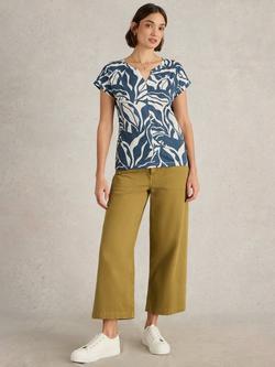 White Stuff Nelly Abstract Notch Neck T-Shirt, Blue, Blue