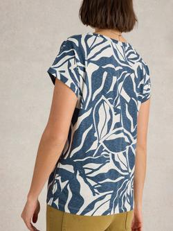 White Stuff Nelly Abstract Notch Neck T-Shirt, Blue - view 2, Blue