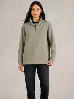 White Stuff Pique Graphic Back 1/2 Zip Sweatshirt, Khaki Green, Khaki Green