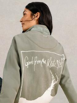 White Stuff Pique Graphic Back 1/2 Zip Sweatshirt, Khaki Green - view 2, Khaki Green