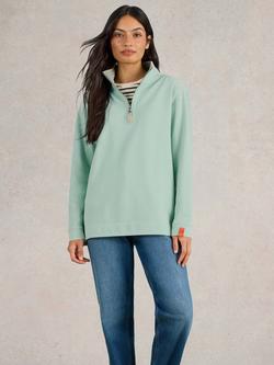 White Stuff Pique Graphic Back 1/2 Zip Sweatshirt, Light Blue, Light Blue