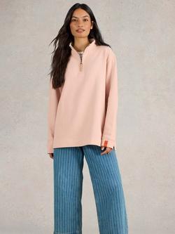White Stuff Plain 1/2 Zip Sweatshirt, Light Pink, Light Pink