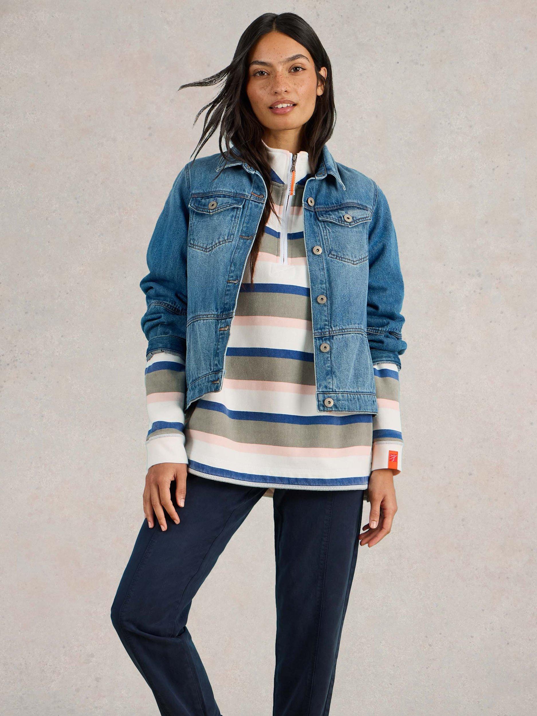 White Stuff Stripe 1/2 Zip Sweatshirt, Green/Multi