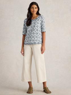 White Stuff Weaver Floral Pure Organic Cotton Top, White, White