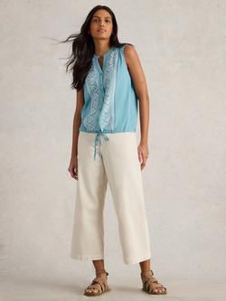 White Stuff Tulip Pure Organic Cotton Tie Shirt, Mid Blue, Mid Blue