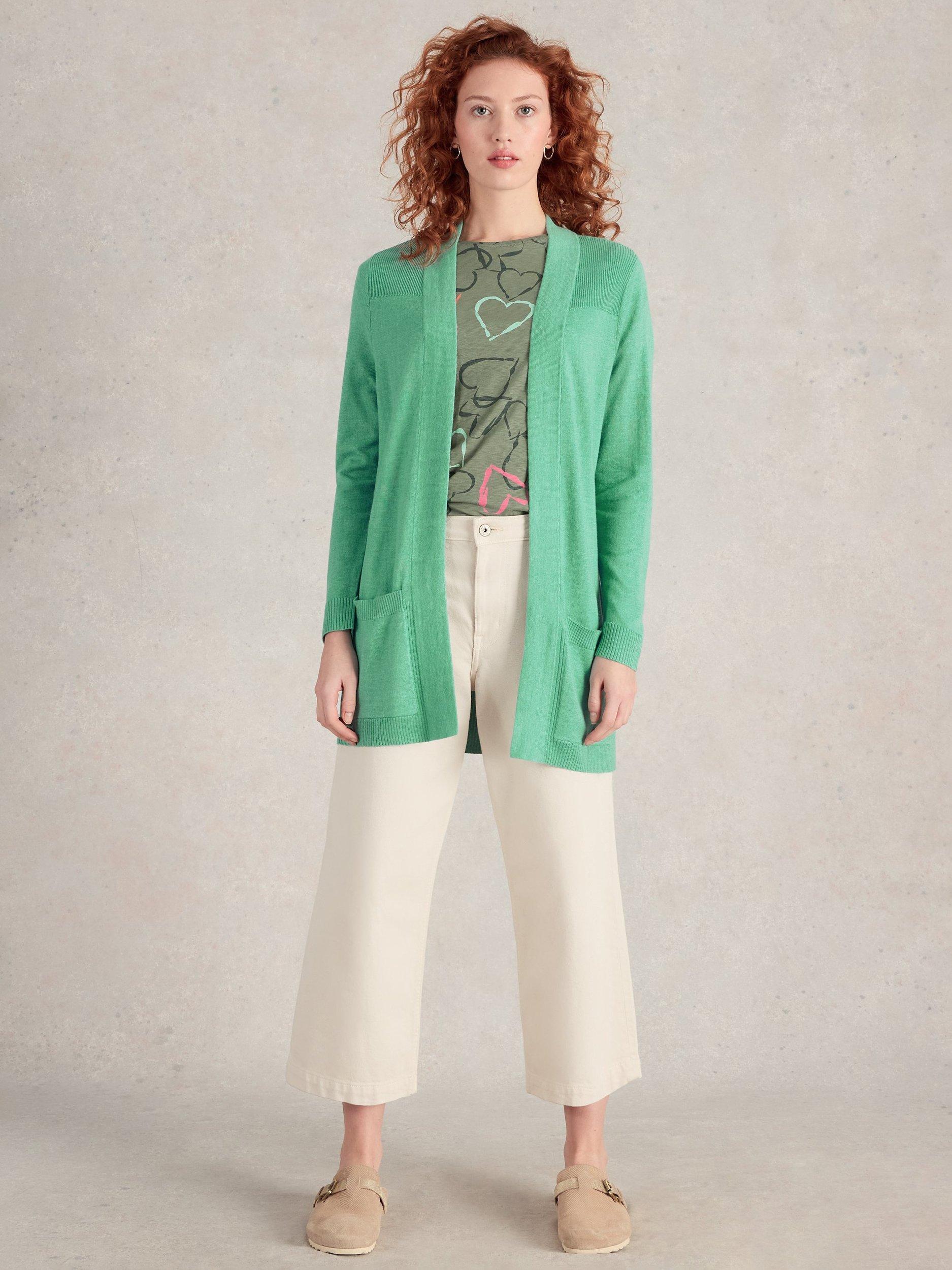 Product image 1 of 6, which shows White Stuff Tanya Longline Cardigan, Mid Teal, 8