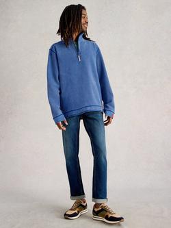 White Stuff Pique Cotton Half Zip Sweatshirt, Blue