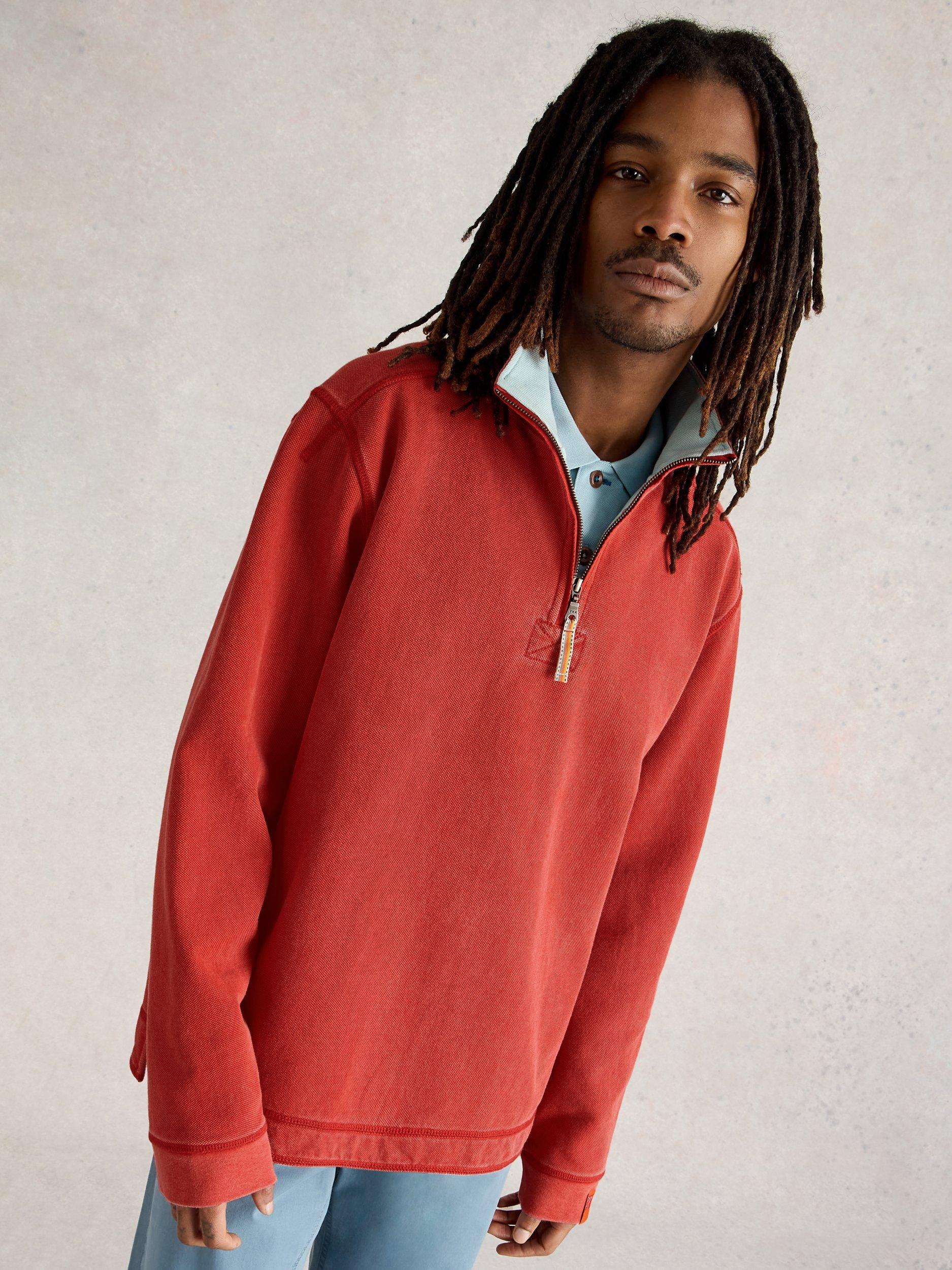 Product image 7 of 7, which shows White Stuff Pique Cotton Half Zip Sweatshirt, Red, S