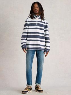 White Stuff Half Zip Stripe Sweatshirt, Navy/Multi, Navy/Multi