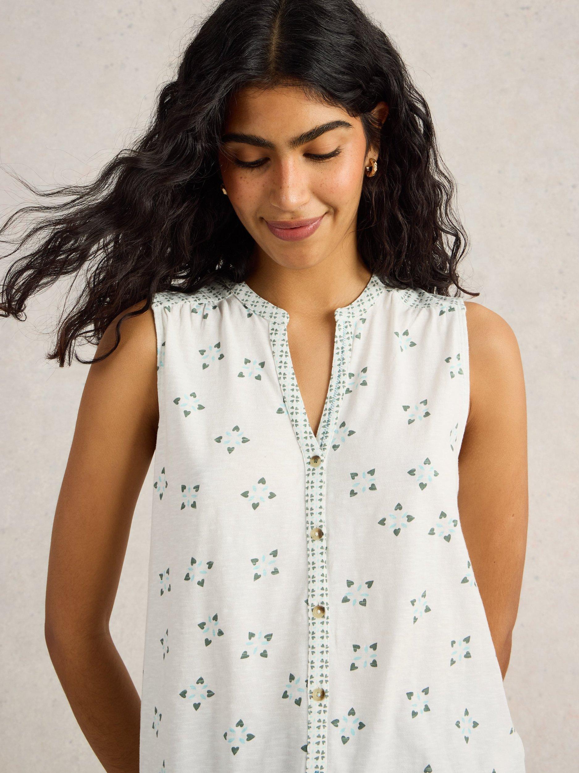 Product image 3 of 7, which shows White Stuff Tulip Geometric Pure Organic Cotton Tie Shirt, White, 6