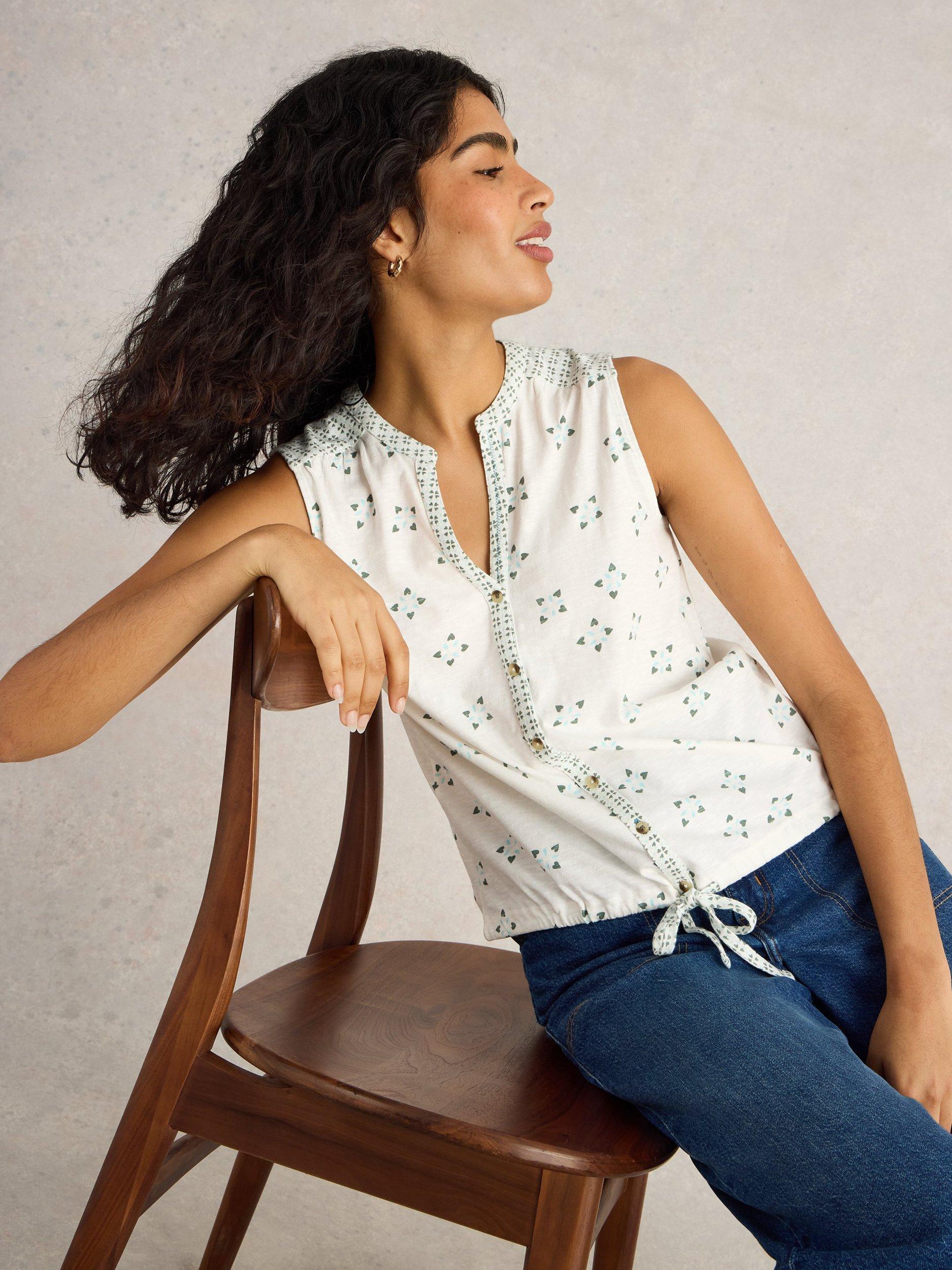 Product image 5 of 7, which shows White Stuff Tulip Geometric Pure Organic Cotton Tie Shirt, White, 6