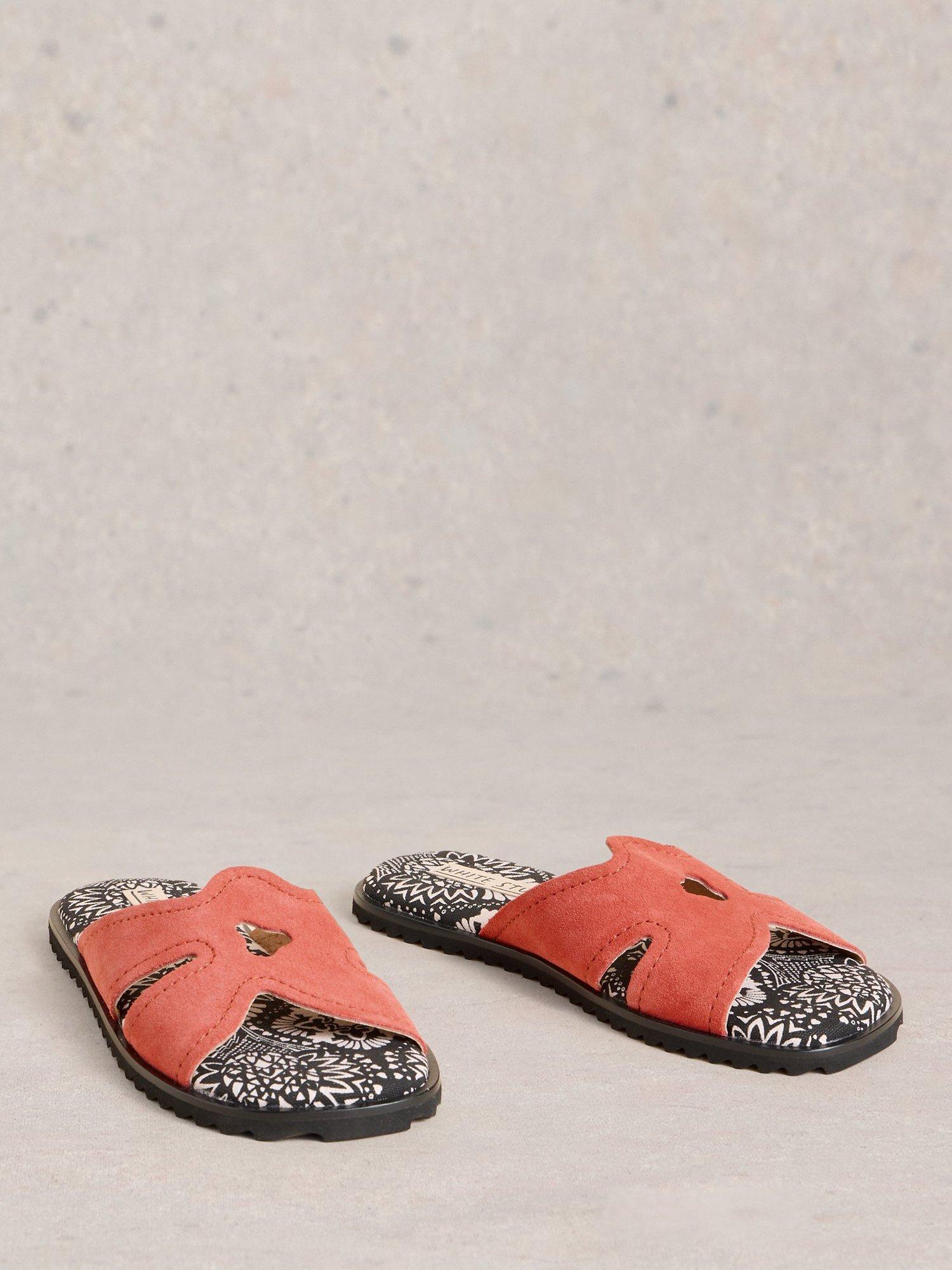 Product image 4 of 4, which shows White Stuff Suede Floral Footbed Sandals, Light Orange, 3