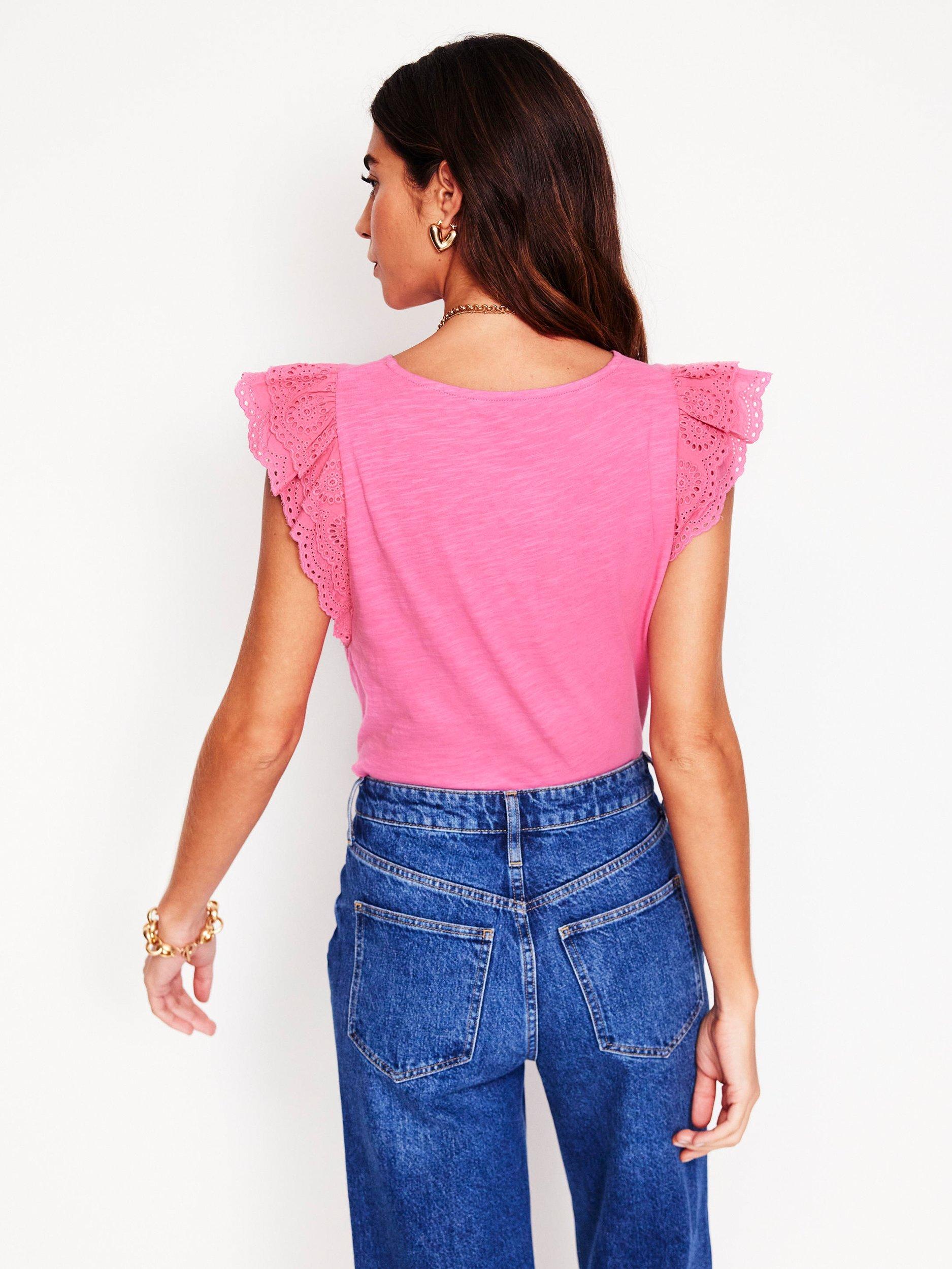 Product image 3 of 5, which shows Boden Belle Broderie Sleeve Top, Pink Rose, S