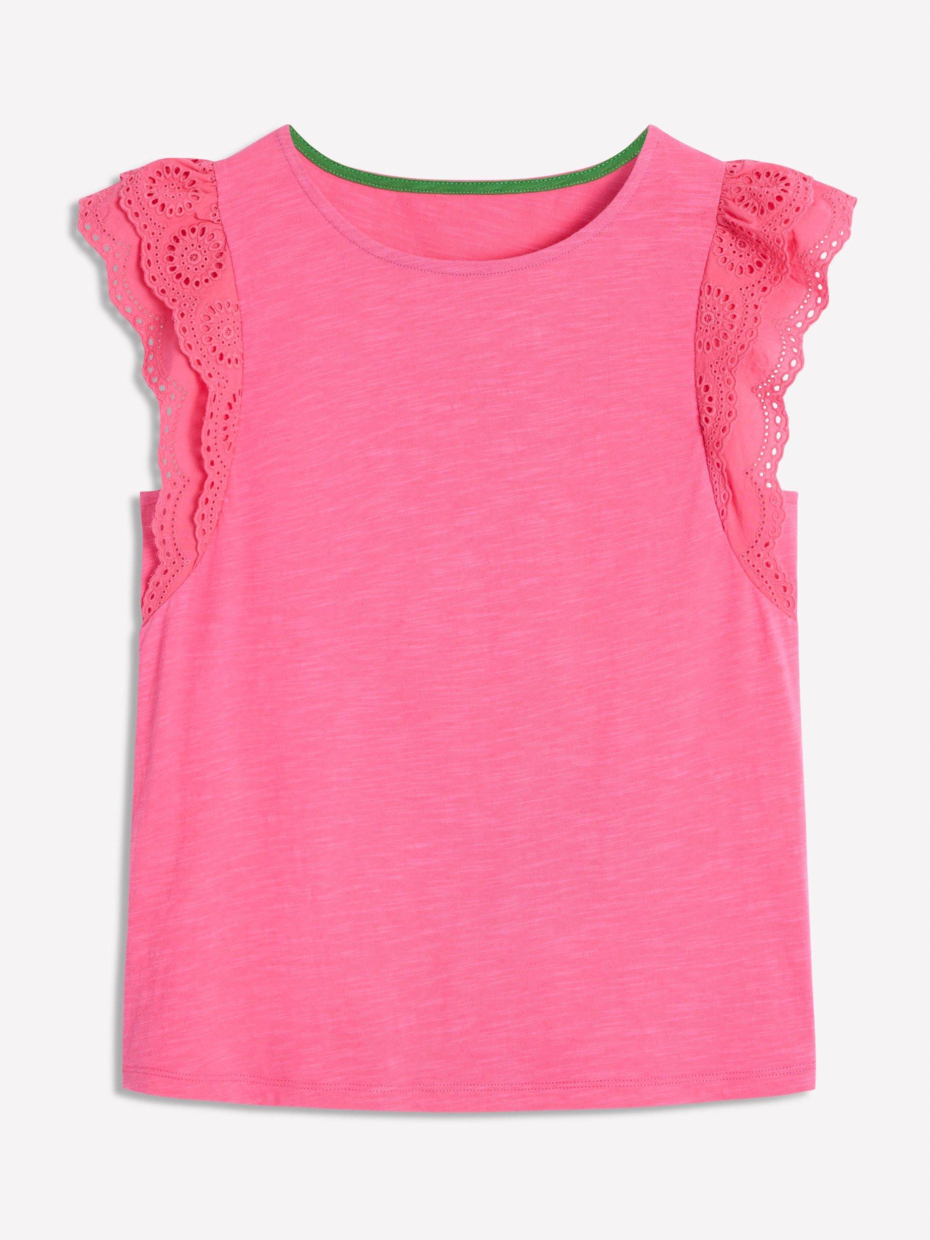 Product image 5 of 5, which shows Boden Belle Broderie Sleeve Top, Pink Rose, S