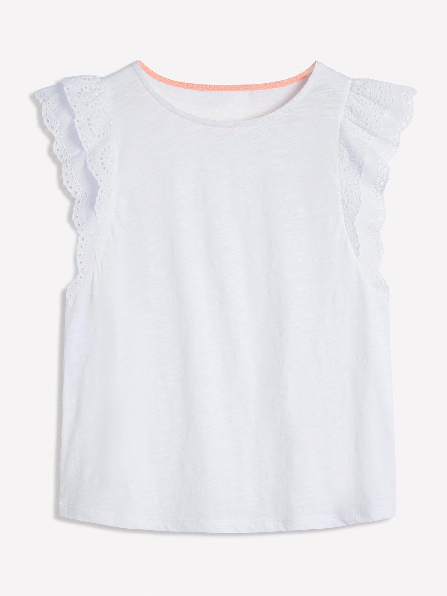 Product image 5 of 5, which shows Boden Belle Broderie Sleeve Top, White, XS
