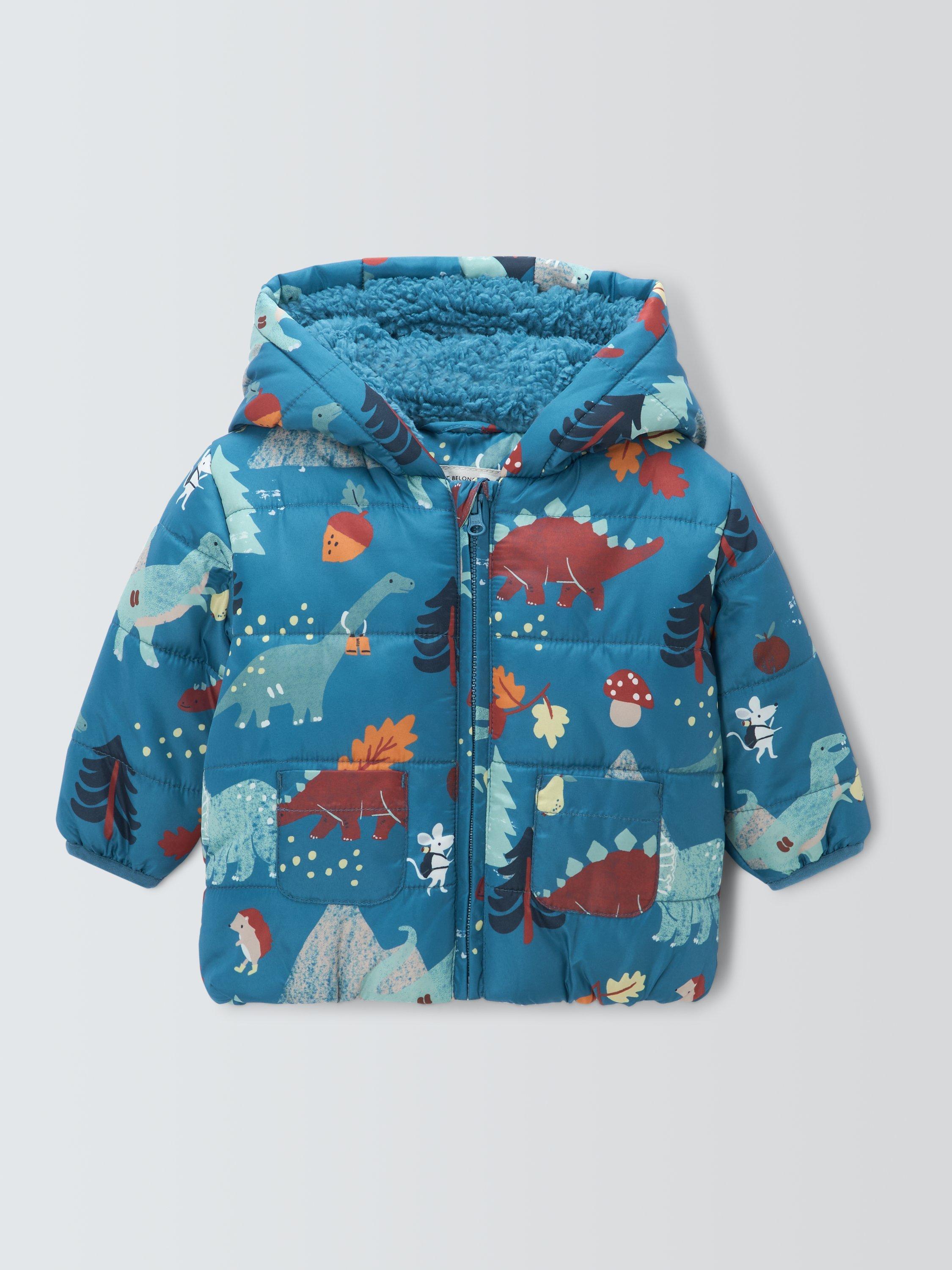 Product image 1 of 3, which shows John Lewis Baby Dinosaur Fluffy Coat, Blue, 3-6 months