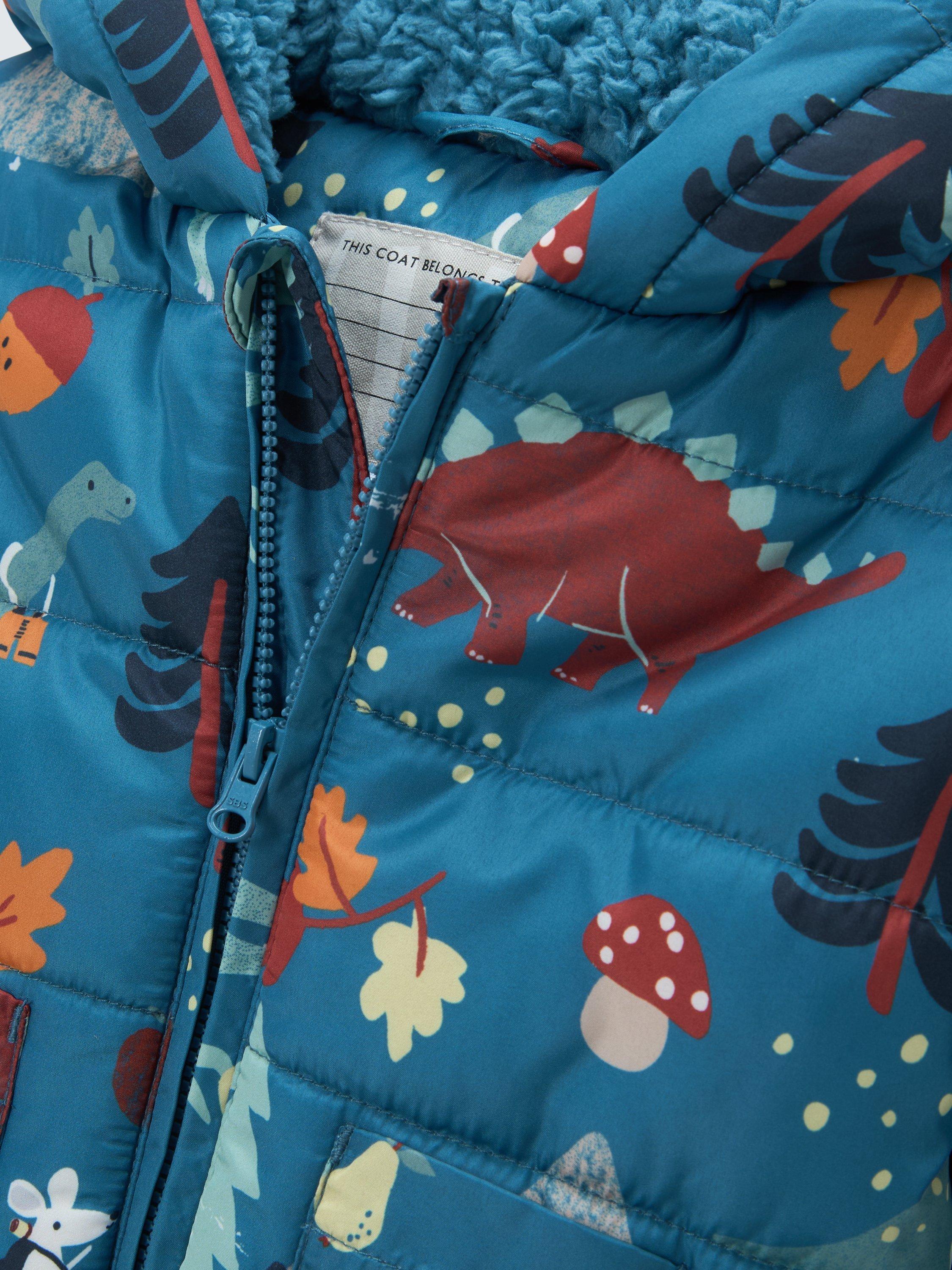 Product image 3 of 3, which shows John Lewis Baby Dinosaur Fluffy Coat, Blue, 3-6 months