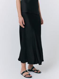 Ghost Luna Bias Cut Satin Midi Skirt, Black, Black