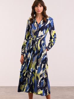 Celtic & Co. Abstract Tie Front Shirt Midi Dress, Multi, Multi