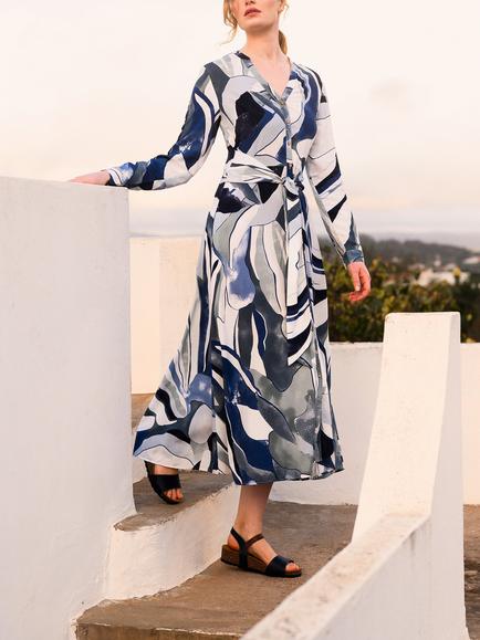 Celtic & Co. Abstract Tie Front Midi Dress, Multi - view 2, Multi