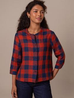 Celtic & Co. Check Pure Linen Swing Shirt, Rust/Navy, Rust/Navy