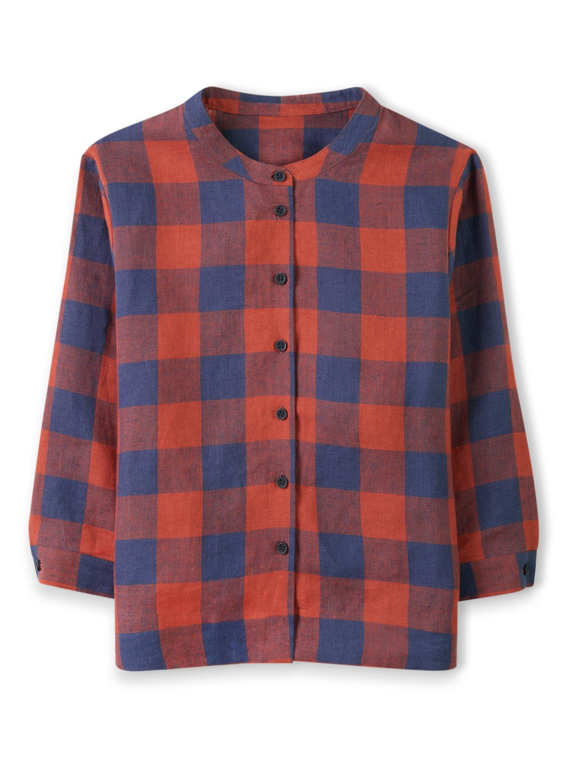 Product image 2 of 5, which shows Celtic & Co. Check Pure Linen Swing Shirt, Rust/Navy, 8