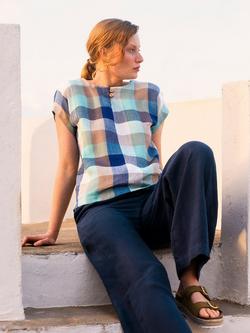 Celtic & Co. Gingham Button Detail Pure Linen Top, Multi, Multi