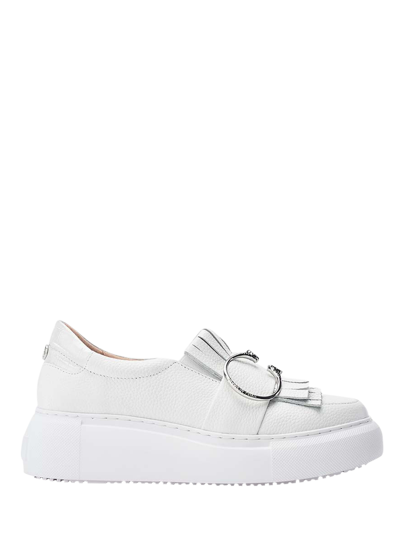 Product image 1 of 4, which shows Moda in Pelle Clove Leather Fringe Chunky Wedge Trainers, White, 3