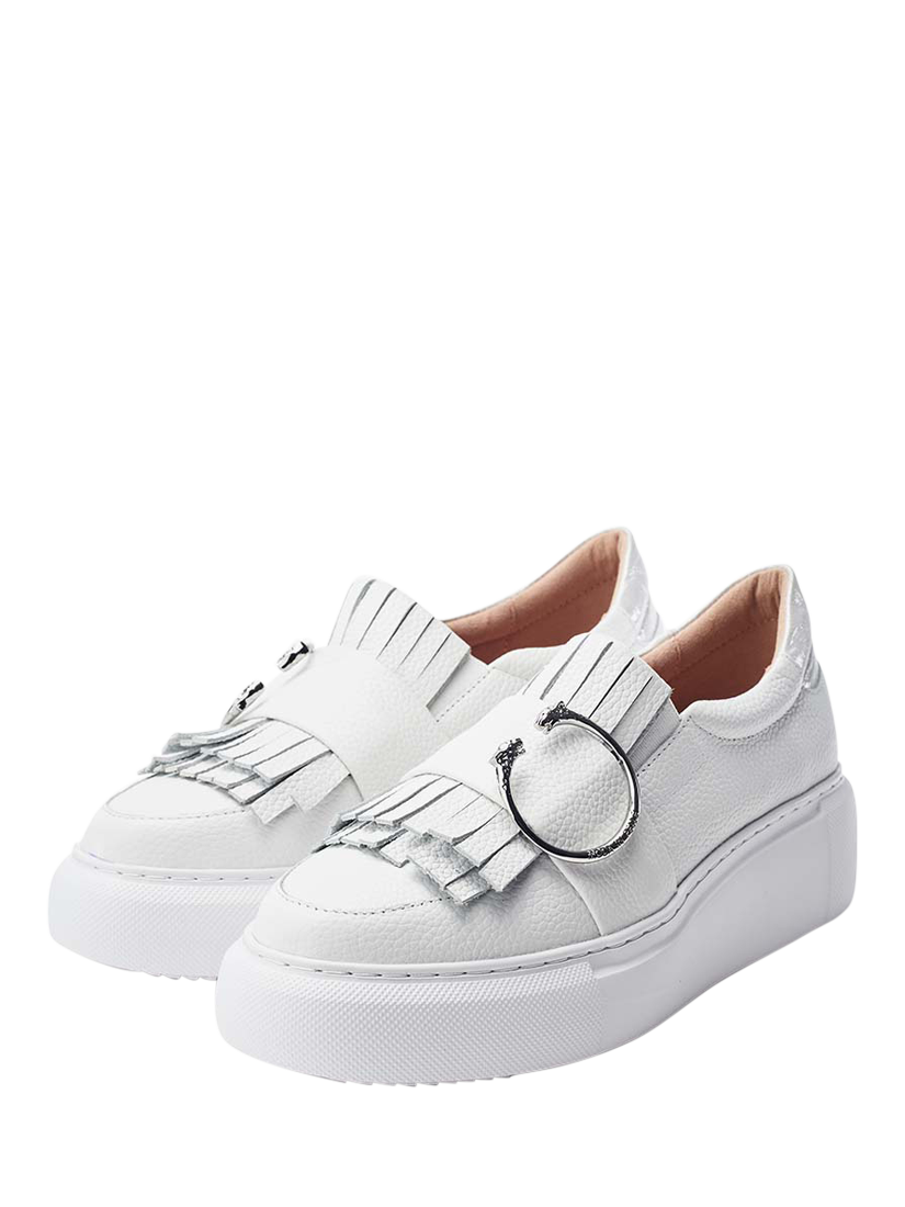 Product image 2 of 4, which shows Moda in Pelle Clove Leather Fringe Chunky Wedge Trainers, White, 3