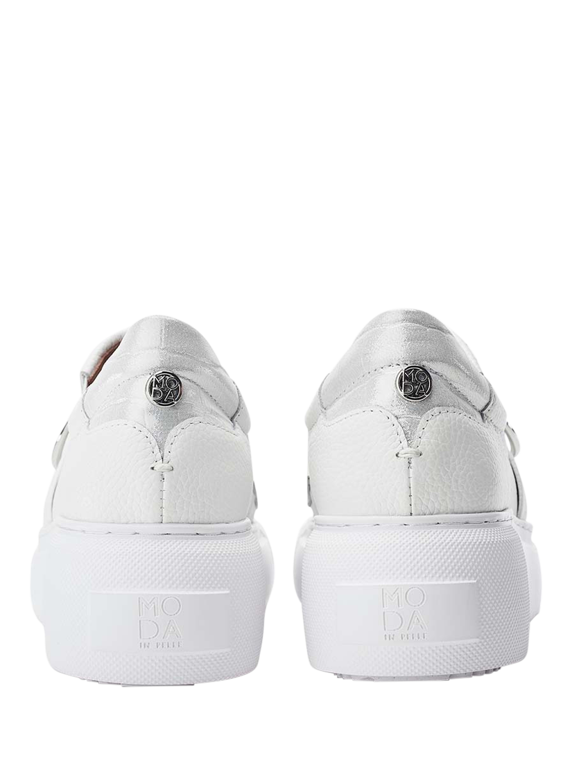 Product image 3 of 4, which shows Moda in Pelle Clove Leather Fringe Chunky Wedge Trainers, White, 3