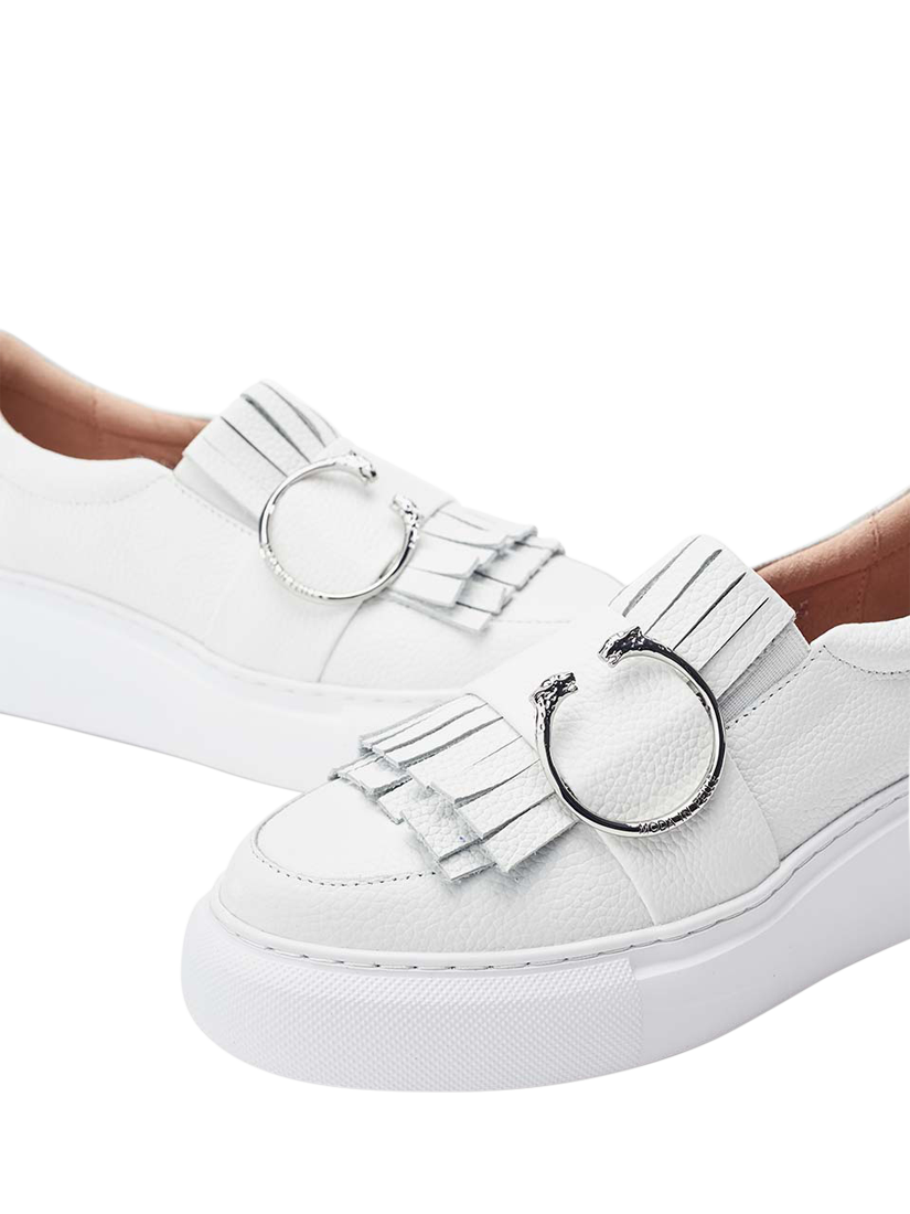 Product image 4 of 4, which shows Moda in Pelle Clove Leather Fringe Chunky Wedge Trainers, White, 3