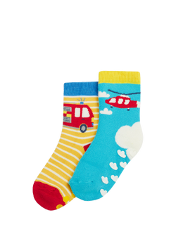 Frugi Kids' Cotton Grippy Helicopter Socks, Pack of 2, Helicopter Multipack