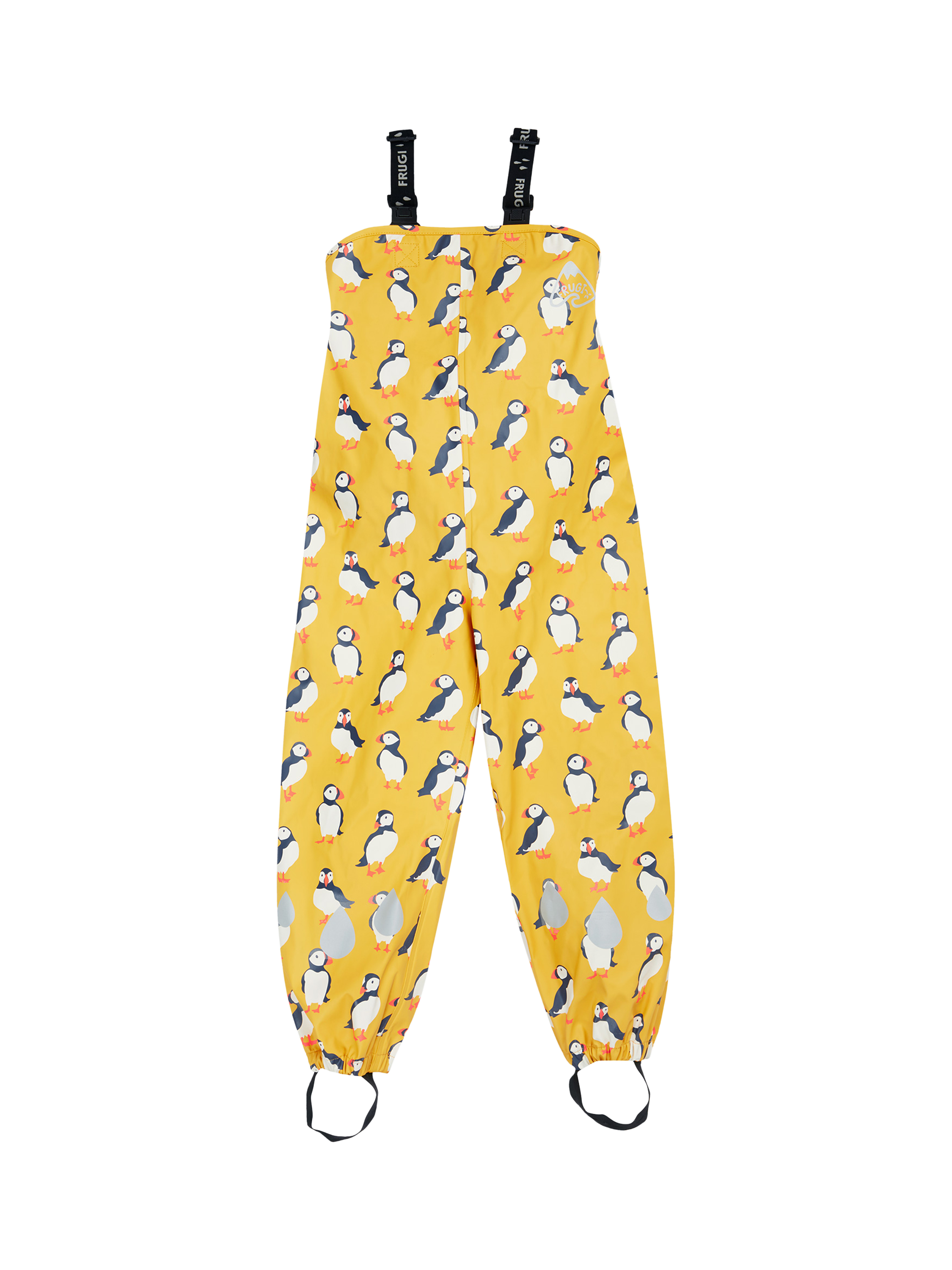 Product image 1 of 7, which shows Frugi Kids' Puddle Buster Waterproof Rain Trousers, Multi, 1-2 years