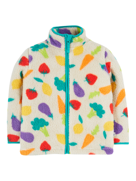 Frugi Kids' Zipped Teddy Fleece Vegetable Patch Print Jacket, Multi, Multi