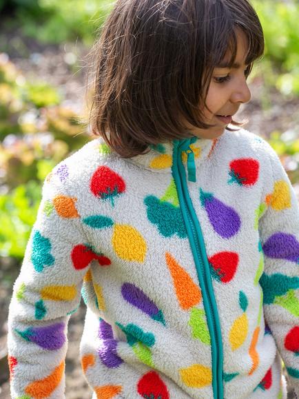Frugi Kids' Zipped Teddy Fleece Vegetable Patch Print Jacket, Multi - view 2, Multi