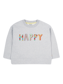 Frugi Kids' Fyre Happy Pure Organic Cotton Sweatshirt, Grey Marl/Multi, Grey Marl/Multi