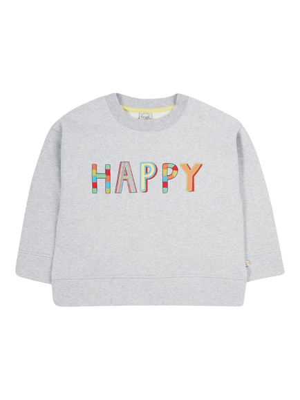 Frugi Kids' Fyre Happy Pure Organic Cotton Sweatshirt, Grey Marl/Multi, Grey Marl/Multi