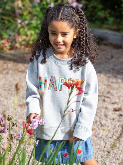 Frugi Kids' Fyre Happy Pure Organic Cotton Sweatshirt, Grey Marl/Multi - view 2, Grey Marl/Multi
