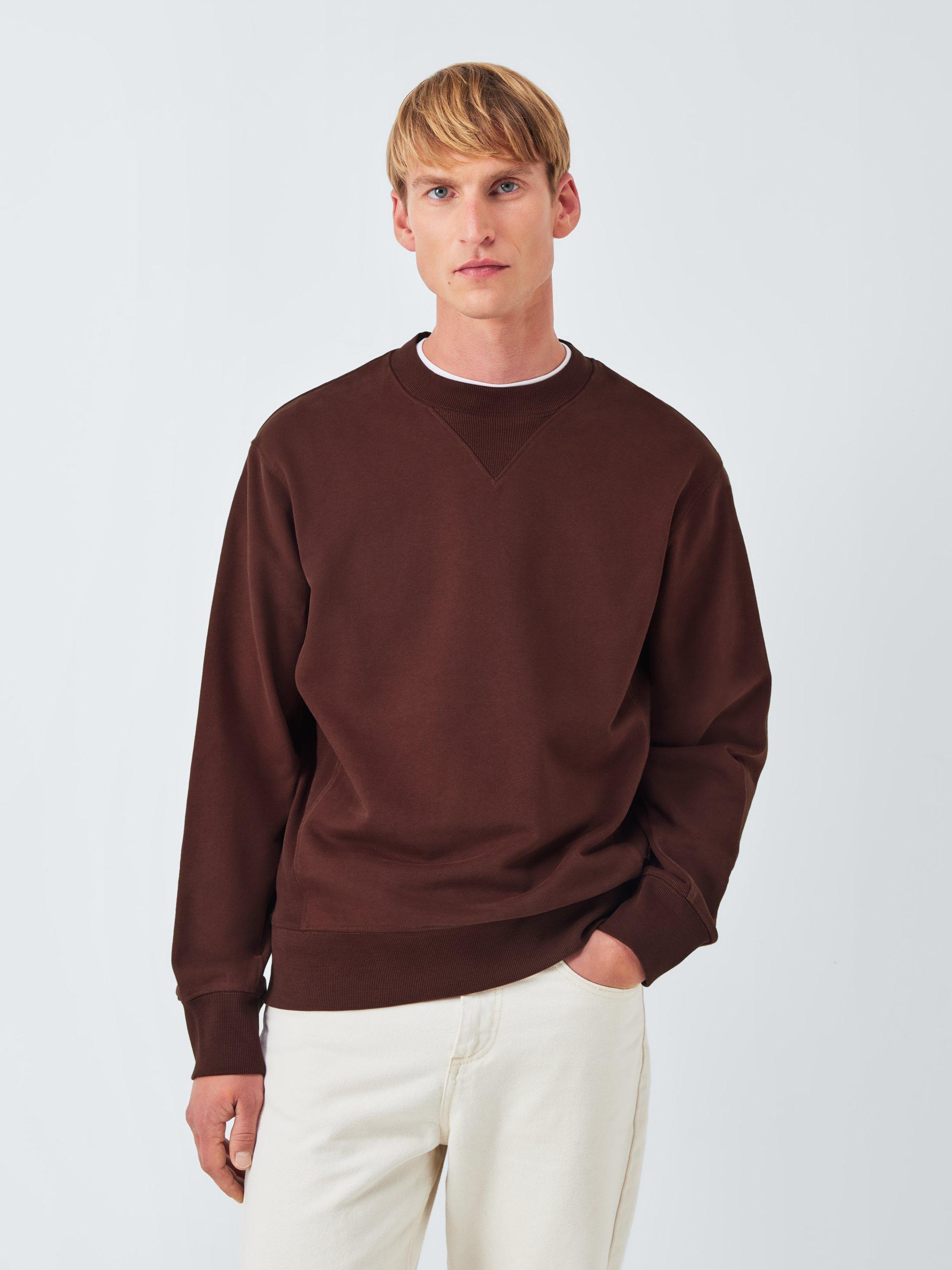 Product image 1 of 6, which shows John Lewis Crew Neck Panel Cotton Sweatshirt, Bitter Chocolate, L