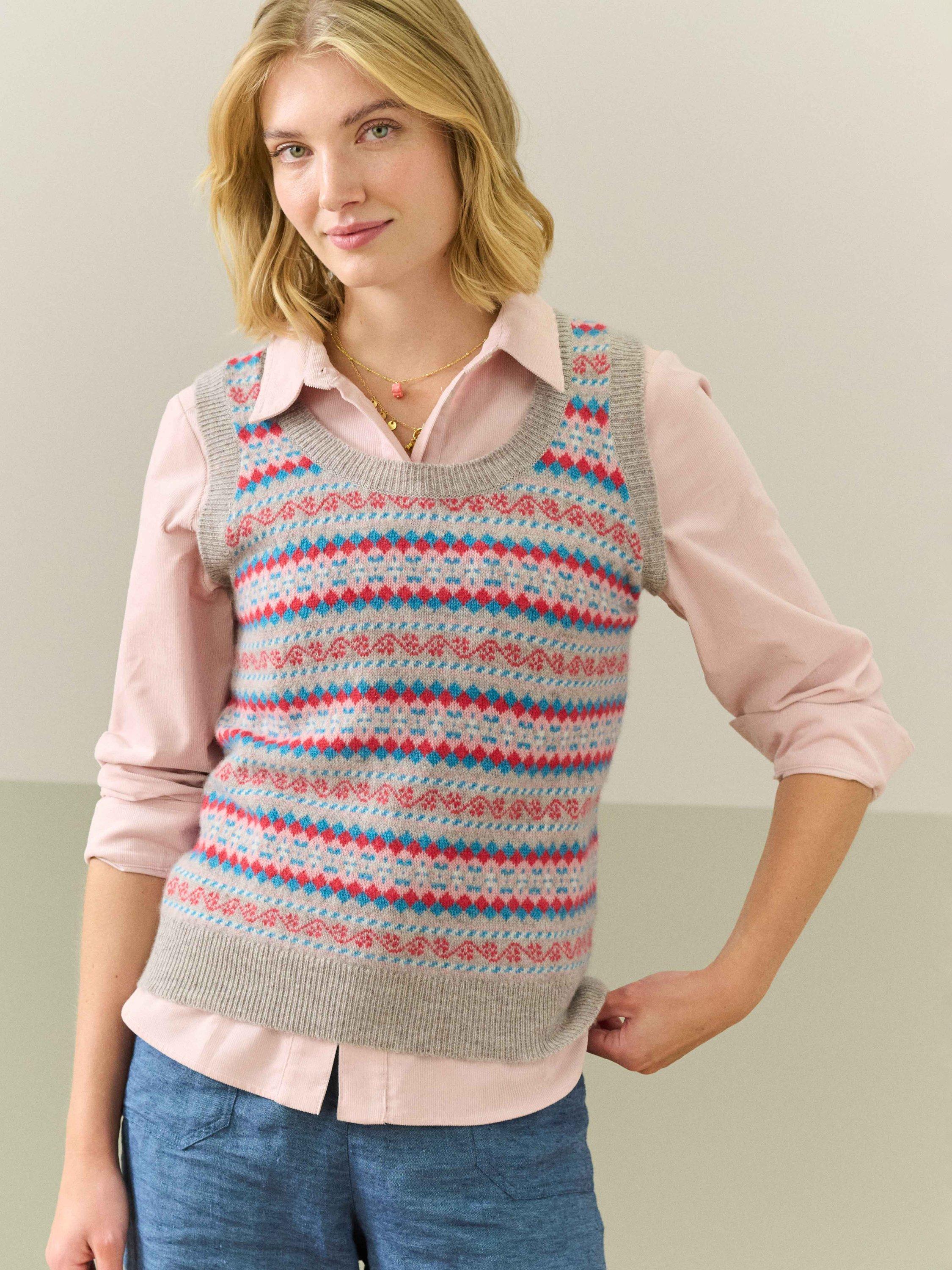 Brora Fair Isle Pure Cashmere Tank Top, Ash