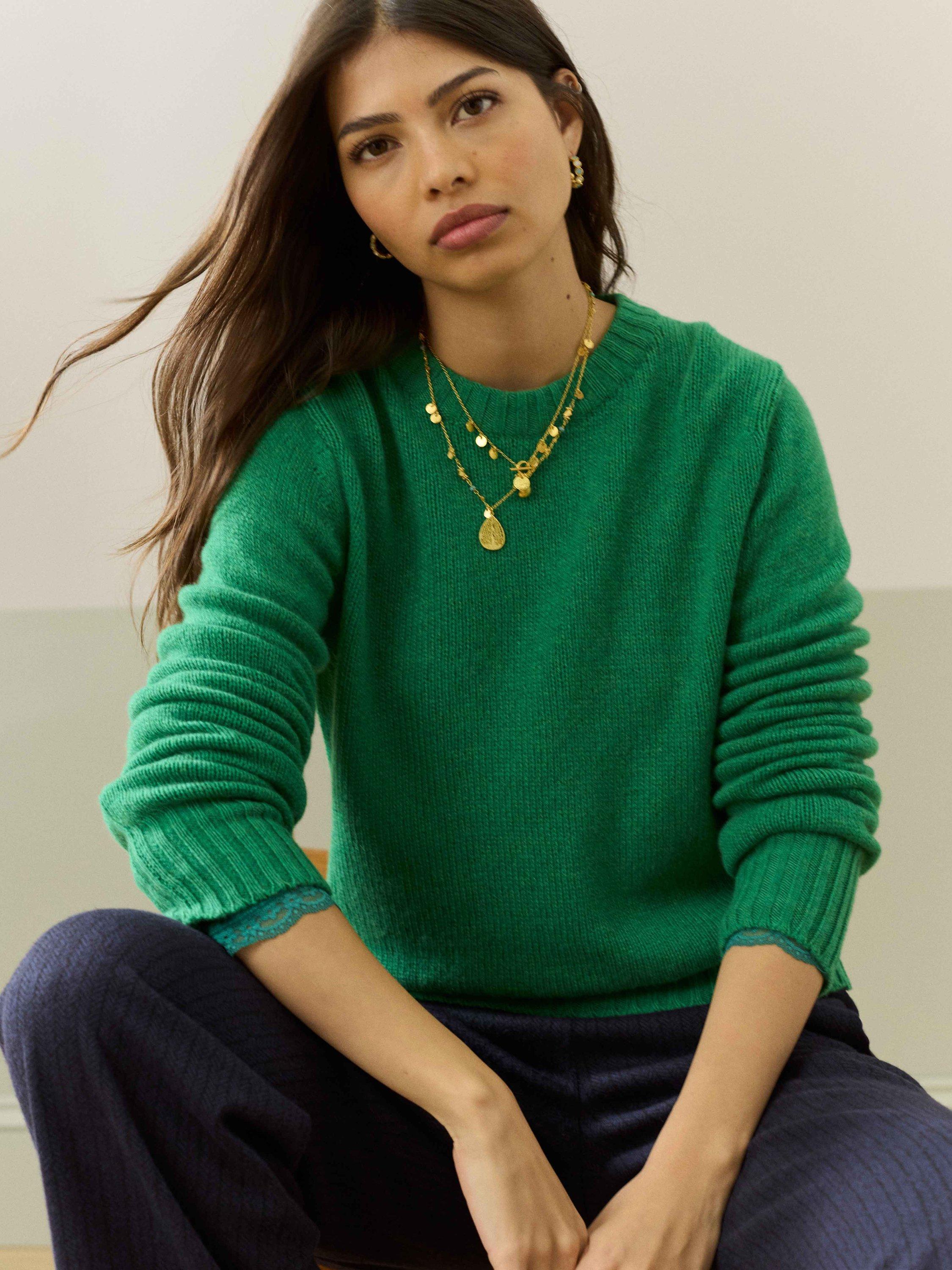 Product image 3 of 5, which shows Brora Gauzy Pure Cashmere Jumper, Meadow, 8-10