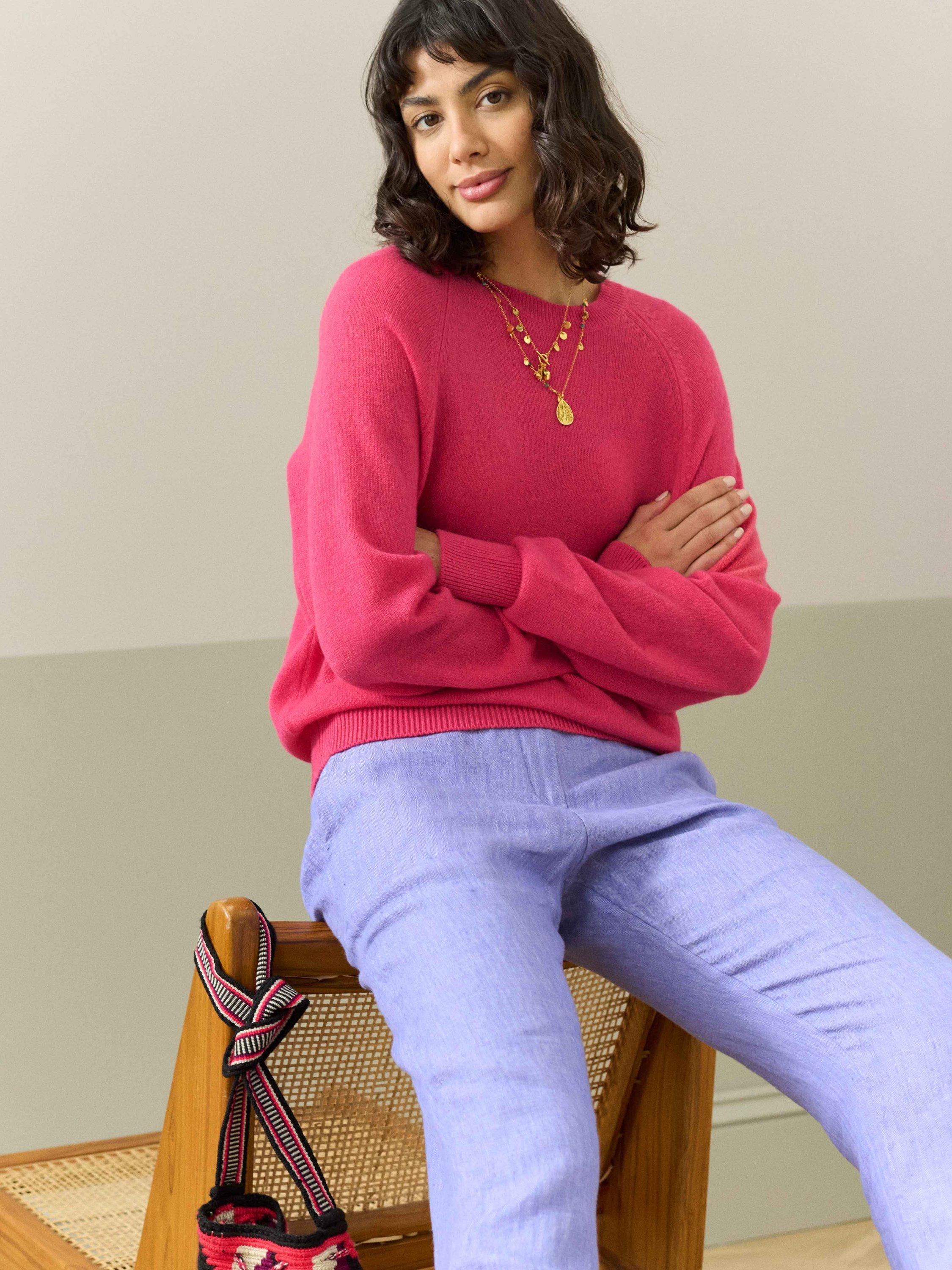 Brora Gauzy Round Neck Pure Cashmere Jumper, Geranium