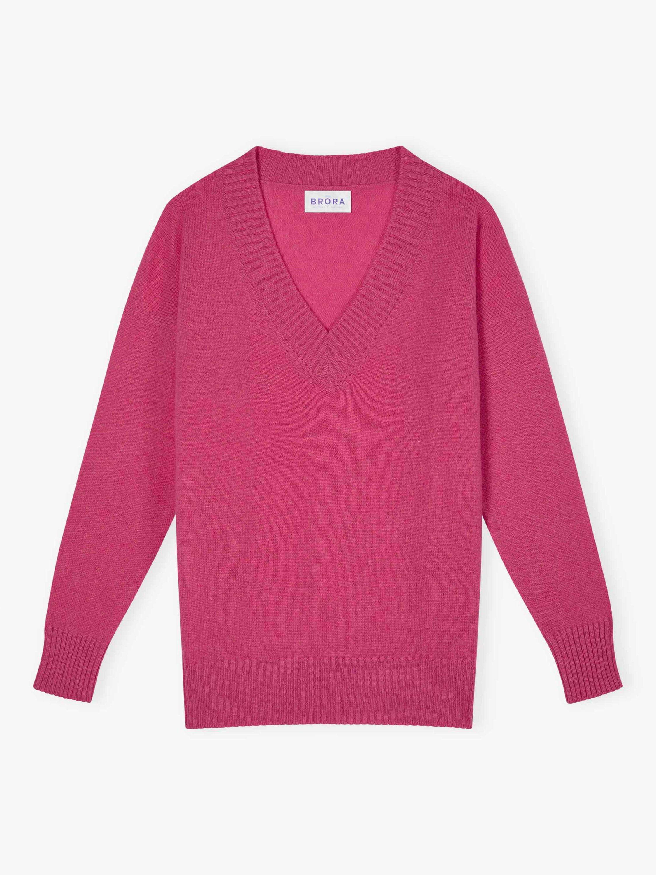 Product image 5 of 5, which shows Brora Gauzy V-Neck Pure Cashmere Jumper, Geranium, 12-14