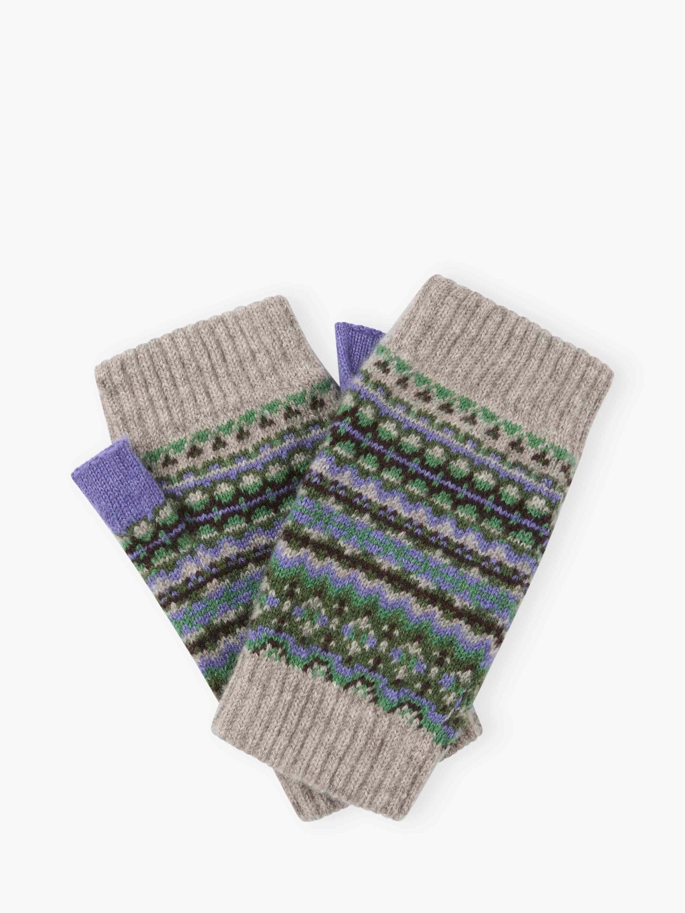 Brora Fair Isle Pure Cashmere Wrist Warmers, Ash