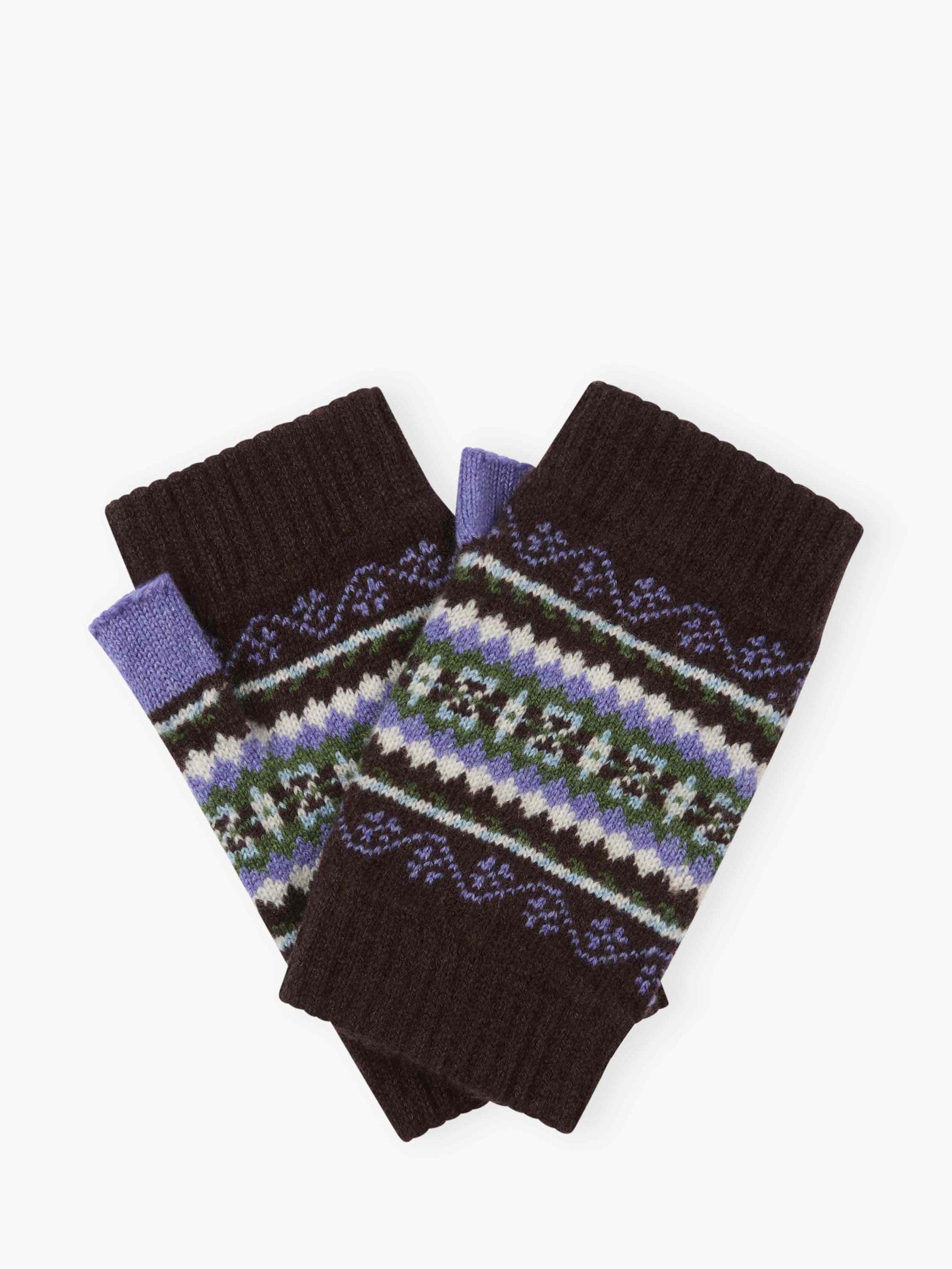Brora Folk Fair Isle Pure Cashmere Wrist Warmers, Malt